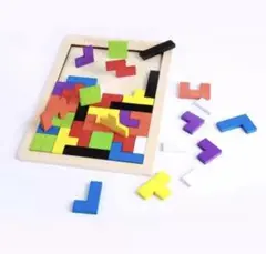 テトリスパズル ブロック マス目あり 知育玩具 カラフル 木製