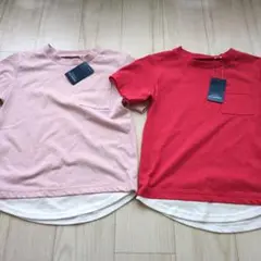 ポケット付きラウンドヘムTシャツ　2色セット