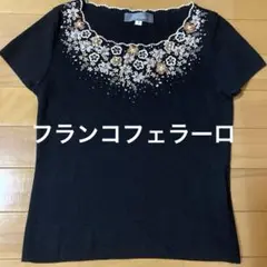 FRANCO FERRARO フランコフェラーロ　刺繍付き半袖ニット 2号 黒