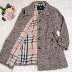 美品☆バーバリー コート ツイード 44 ベージュ 金ボタン ロング