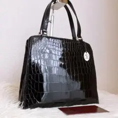 JRA認定✨️CITES　クロコダイル革　ハンドバッグ　ブラック　シャイニング加工