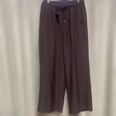 ワイドパンツ　麻調　総ゴム　茶色　センターライン