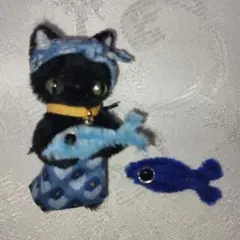 モールアート　黒猫ちゃんのお魚屋さん　ミニチュアドール　人形