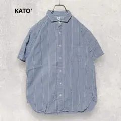 KATO カトー 半袖 シャツ M 青 ギンガムチェック 綿100% 2182