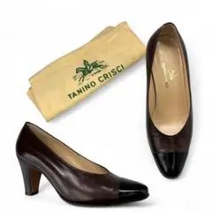 美品 TANINO CRISCI キャップトゥパンプス 黒茶 35 22cm