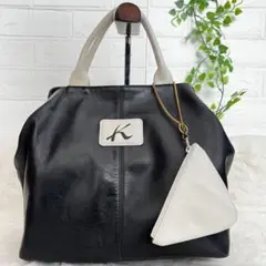kitamura キタムラ ハンドバッグ 白×紺 ポーチ付き