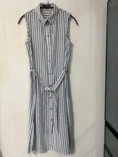 ストライプ柄ノースリーブシャツワンピース
