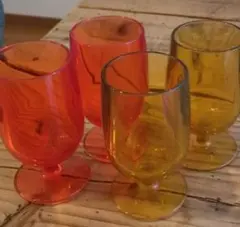 カラフル脚付きグラス4個セット