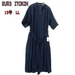 新品タグ付✨eur3 13号 ネイビー　ワンピース LL 通勤 オフィス 上品