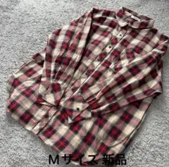 Lutique チェック長袖シャツベージュ赤系M新品