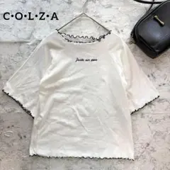 【COLZA】コルザ ワイドスリーブメロウトップス 英字刺繍 ホワイト ゆったり