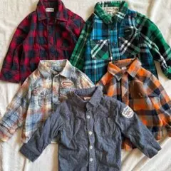 5点まとめ売り　男の子90 長袖チェックシャツ　おそろい　JUNKSTORE