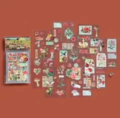 10枚パック ×4種類 ビンテージ キノコ 蝶 バタフライ 花 シール