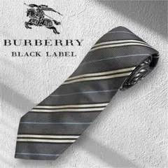 極美品★BURBERRY バーバリー 高級シルク ネクタイ グレーストライプ