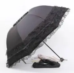 折りたたみ傘 黒日傘レースフリルゴスロリロ リータ パラソル雨晴