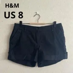 H&M ブラック ショートパンツ US 8 短パン 無地 スタッズ コットン