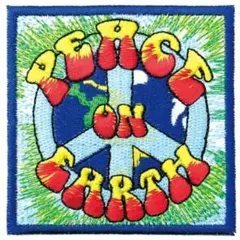 アイロンワッペン ピース PEACE ON EARTH カラフル サイケ