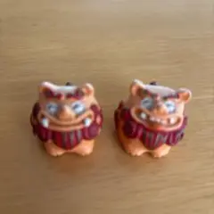 ミニシーサー 置物 オレンジと赤の陶器