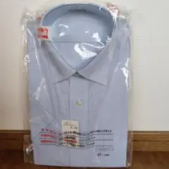 水色 チェック柄 半袖ワイシャツ 37