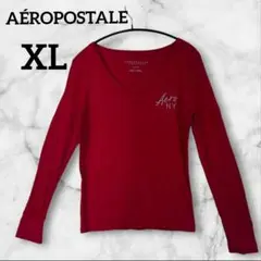 AÉROPOSTALE 【XL】Vネック 長袖 Tシャツ レッド　赤
