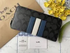 【新品】COACH コーチ 長財布 ブラック シグネチャー ライン かっこいい