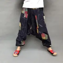 メンズ　サルエルパンツ　アラジンパンツ　黒　フリーサイズ　パッチワーク風