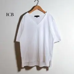 アイシービー【S】Tシャツ Vネック 五分袖 綿100 白 b161