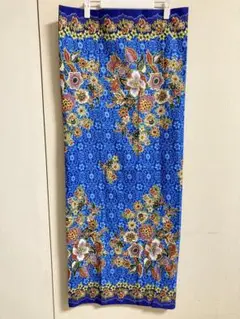 花柄の青色綿レーヨン生地