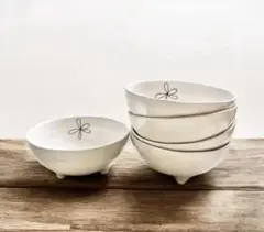 花　シンプル　陶器　ボウル皿　食器　5個セット　足つき　美品