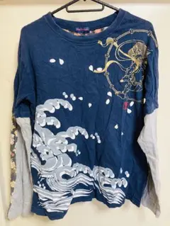 和柄 風神雷神柄 ロングTシャツ Mサイズ 部屋着 寝巻き ルームウェア