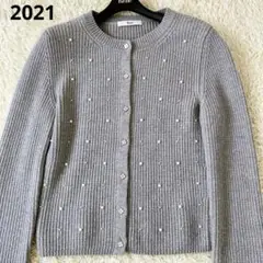美品✨ ルネ 2021 ビジューボタンカーディガン 34 グレー 長袖