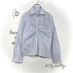 ユキトリイ シャツ ストライプ センターギャザー 大人可愛い ブルー