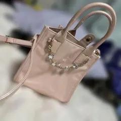 ビジューチェーン付きピンクパーティーバッグ