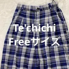 Te'chichiネイビーとホワイトのチェック柄ワイドパンツ