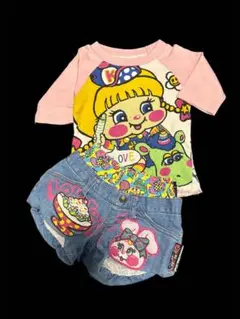 カラフルキャラクターTシャツ＆デニムショーツセット