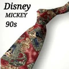 希少 90s MICKEY,INC ミッキー マウス ネクタイ リーフ柄