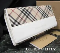 【美品】BURBERRY バーバリー 長財布 ★ノバチェック ホワイト がま口
