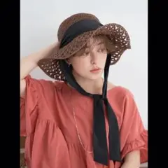 earth music&ecology クロシェハット 麦わら帽子 帽子 あご紐