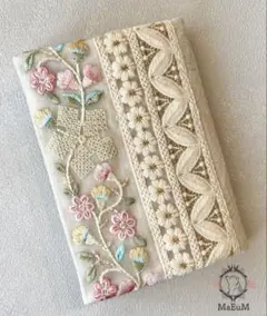 MaEuMインド刺繍リボン文庫本ブックカバー片側調整タイプ【pink7】
