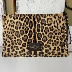 VALENTINO ハラコレオパードロックスタッズ クラッチバッグ