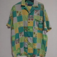 90s Mr. JUNKO パッチワーク柄 開襟シャツ アロハシャツ 半袖 M