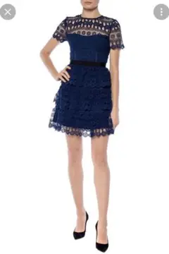 SELF PORTRAIT OPENWORK RUFFLE DRESS ブルー