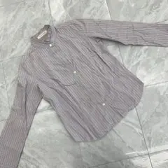 MELODY SQUARE ストライプシャツ スタンドカラー 長袖 パープル系