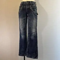 00s archive double waist denim pants Y2K