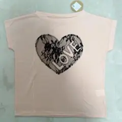 ハート型LOVE刺繍ピンクTシャツ Mサイズ