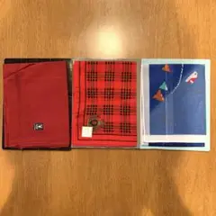 ハンカチ3枚セット 赤 チェック柄 青　綿100% 国産品 千趣会