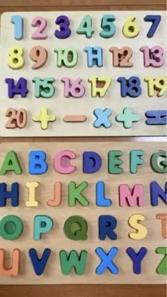 【2点セット】木製数字とアルファベットパズル　知育玩具
