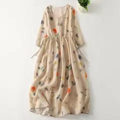 丸襟 リゾート プリントワンピース Vネック プルオーバー Aライン 美品