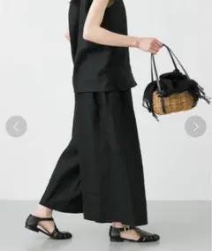 かぐれ リネンワイドパンツ ブラック 黒 ワイドパンツ