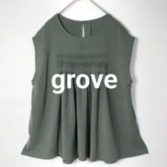 ✨美品✨ grove ノースリーブ ピンタック ブラウス ゆったり グリーン M